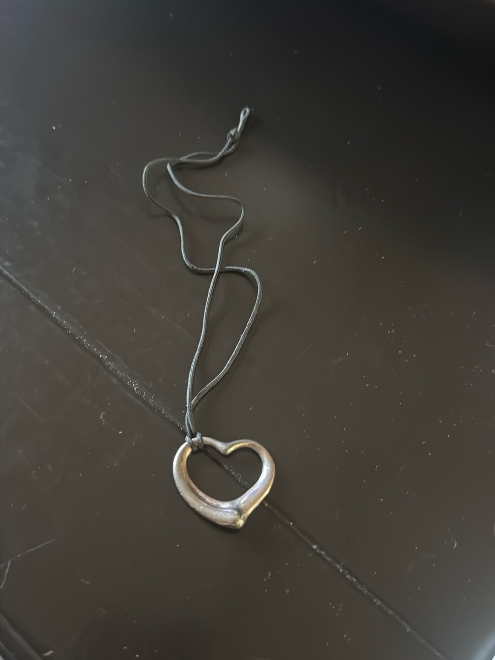 Tiffany & Co. Sterling Heart Pendant on Black Cord